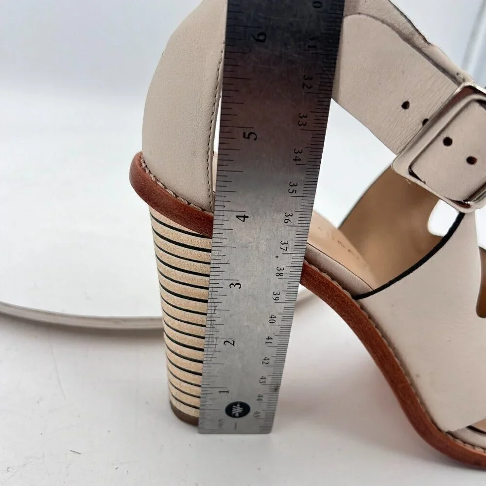 Loeffler Randall Women Size 10B Cream Beige Leather Peep Toe Buckle Heel Sandal